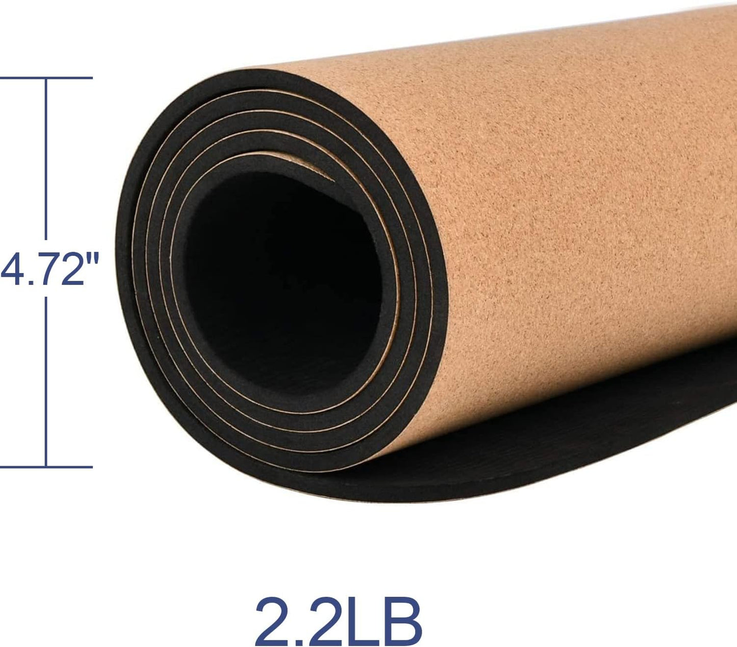 Numat Cork Yoga Mat 6mm (1/4 inch) Thick 72 x 24 in, Sweatproof NonSlip Eco-friendly, Lightweight TPE foam with Alignment Lines, Great for Hot Yoga, Pilates, Gym and Exercise, Black Carrying Bag w.