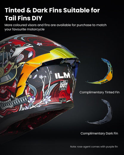 ILM Motorcycle Helmet Full Face with Pinlock Compatible Clear&Tinted Visors and Fins Street Bike Motocross Casco DOT(Armor Red, Large)