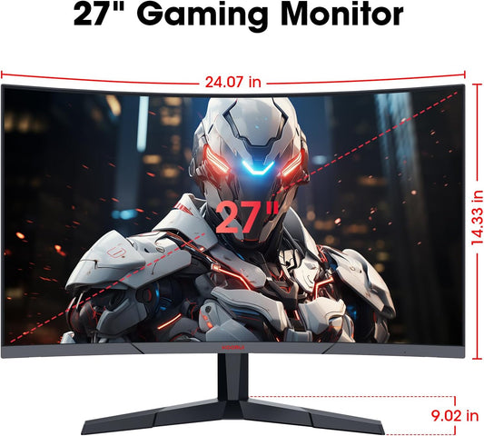 KOORUI Curved 27 Inch Gaming Monitor, Full HD 1080p R1500 180Hz VA Curved Monitors, 99% sRGB, Built-in AdaptiveSync, 1 x Display Port 1.2 & 2 x HDMI 2.0, Eye Care, VESA Compatible, Black 27E6CA - PuriLite