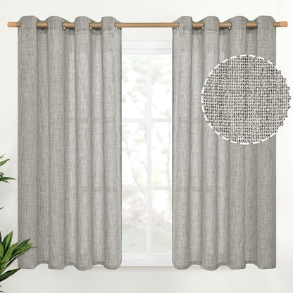 YoungsTex Natural Linen Curtains 84 Inch Long for Living Room Bedroom Grommet Top Light Filtering Privacy Linen Textured Window Semi Sheer Drapes, 2 Panels, 52x84 Inch, Natural