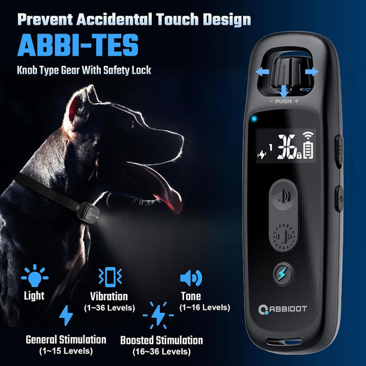 ABBIDOT 3300 Ft Dog Training Collar with Remote - [New Version] Shock Collar, 5 Training Modes, 88 Levels e Collar, Waterproof Training Collar for Small Medium Large Dogs(15~120 lbs) - PuriLite