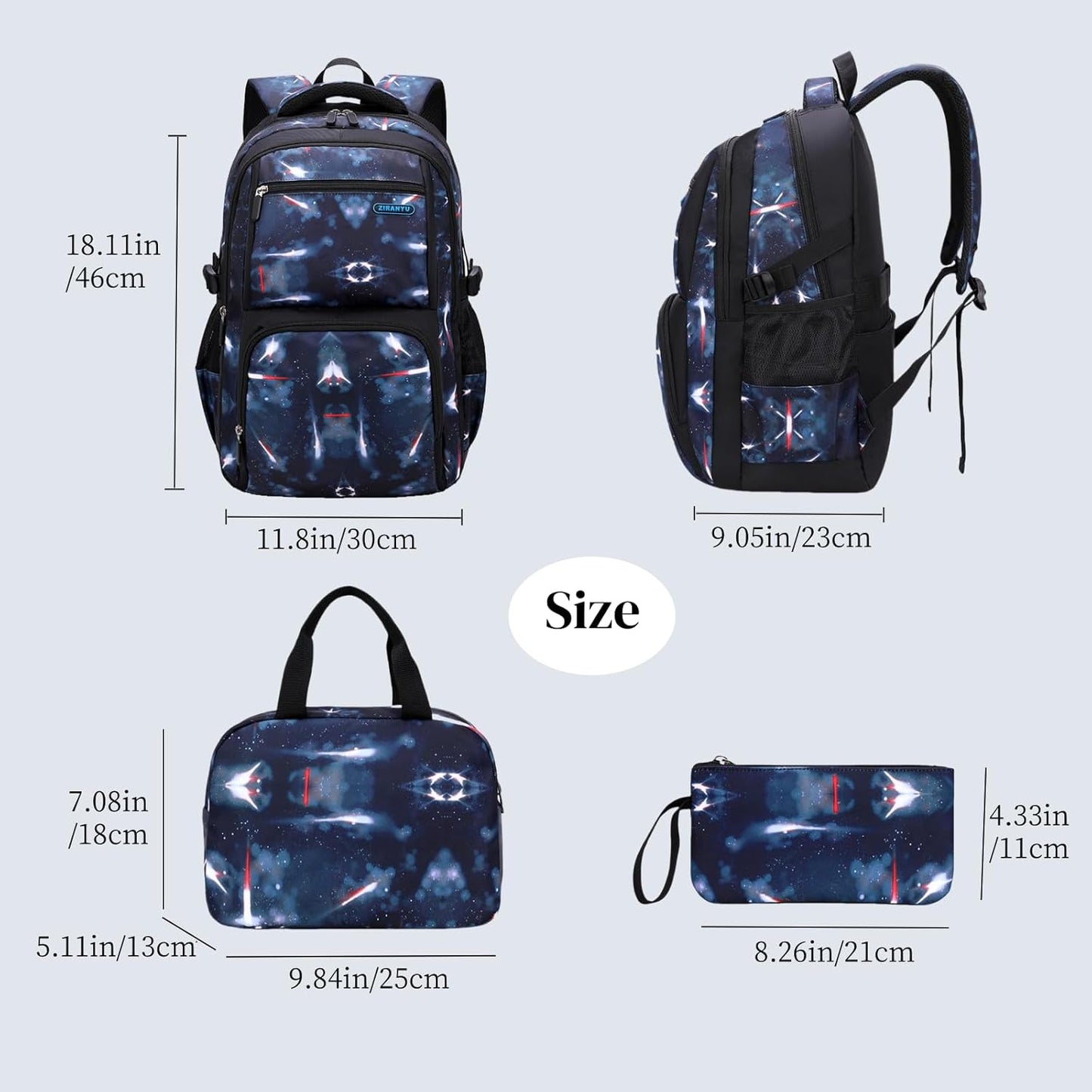 Boys Backpacks Primary Junior High School Bag Kids Bookbag with Lunch Bag 3 in 1 Casual Daypack Set Space Galaxy Durable Knapsack