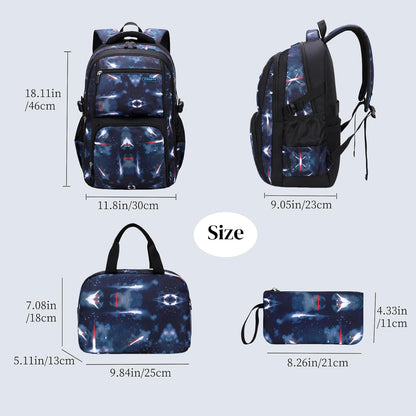 Boys Backpacks Primary Junior High School Bag Kids Bookbag with Lunch Bag 3 in 1 Casual Daypack Set Space Galaxy Durable Knapsack
