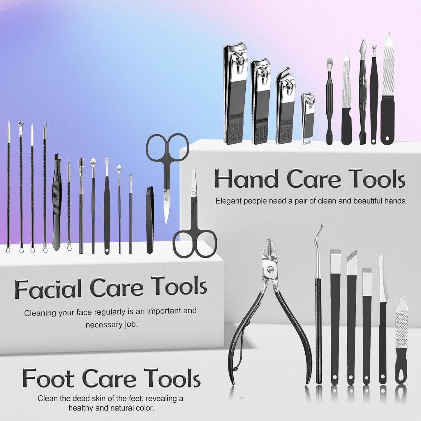 Manicure Set，30 in 1 Mens Set Professional，Nail Clipper for Men，Mens Nail Grooming Kit，Andrea Kit Women，Nail Care Women，with Luxury Leather Bag (Black)
