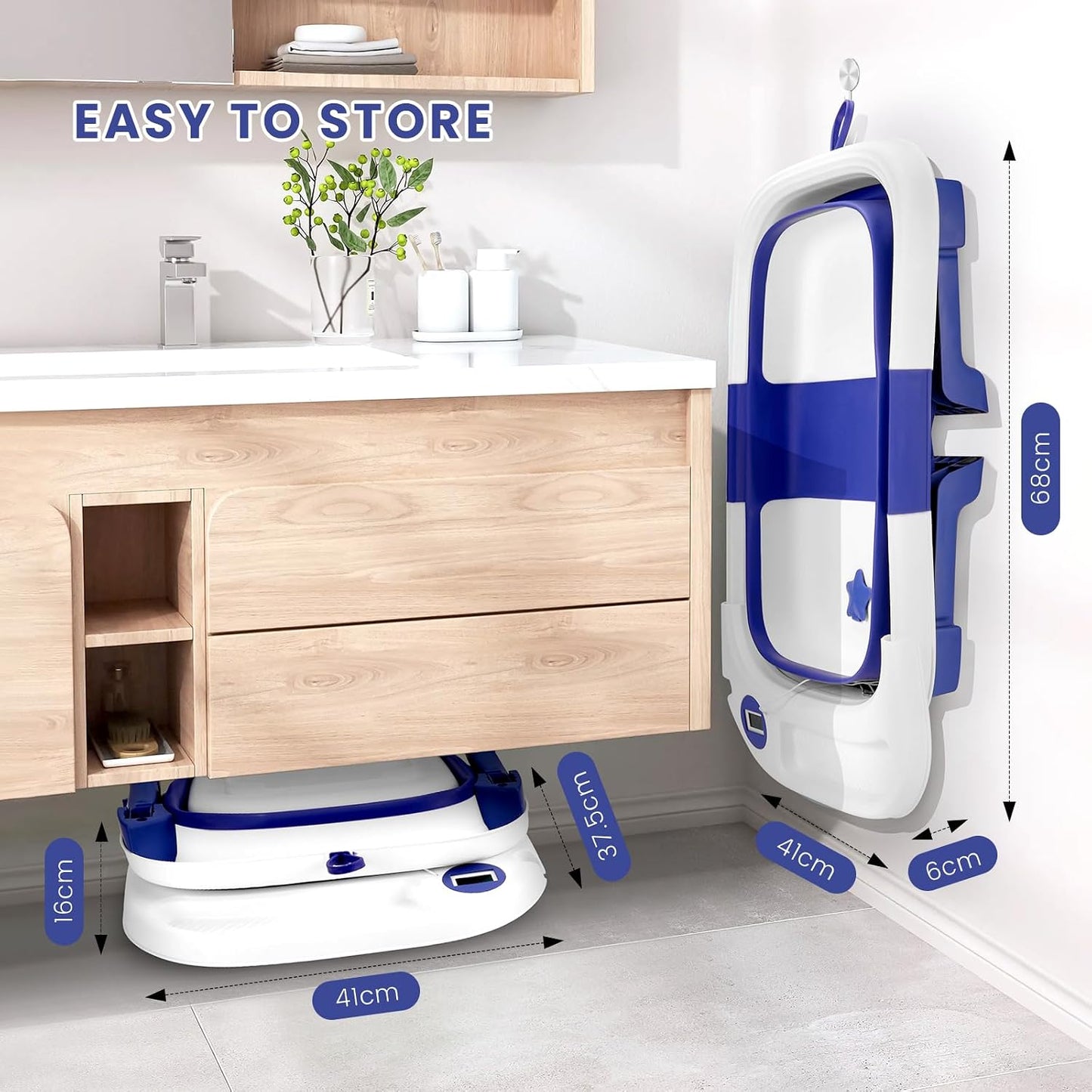 Baby Bathtub, Newborns Bath Essentials, Portable Bath tub For Infant 0-24 Months，Baby Shower Gifts With Soft Cushion,Temperature Sensor and Tray