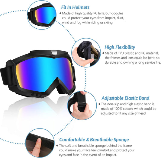 Lievermo Dirt Bike Goggles, Motorcycle Goggles 2 Pack ATV Goggles Riding Goggles Ski Goggles Windproof Glasses Racing Goggles - PuriLite