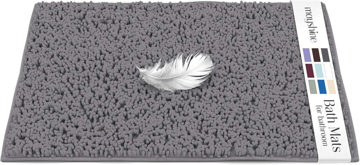 Soft Plush Chenille Bathroom Rug, Absorbent Microfiber Bath Mat, Machine Washable, Non-Slip Grip, Quick-Dry, Thick Shag Carpet Great for Bath, Shower Floor, Bedroom, or Door Mat (Beige, 17x24)