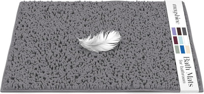 Soft Plush Chenille Bathroom Rug, Absorbent Microfiber Bath Mat, Machine Washable, Non-Slip Grip, Quick-Dry, Thick Shag Carpet Great for Bath, Shower Floor, Bedroom, or Door Mat (Beige, 17x24)