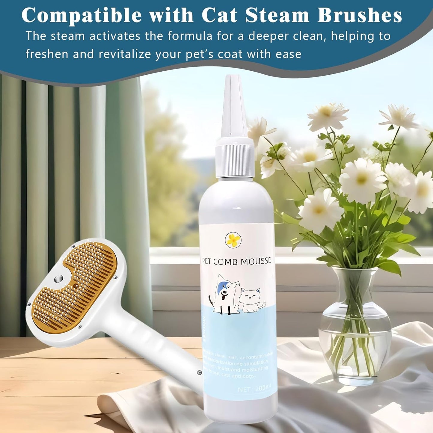 Cat Steam Brush for Dogs & Cats – 3-in-1 Pet Deshedding Tool for Long & Short Haired Pets, Grooming Shedding Brush-Contains shampoo