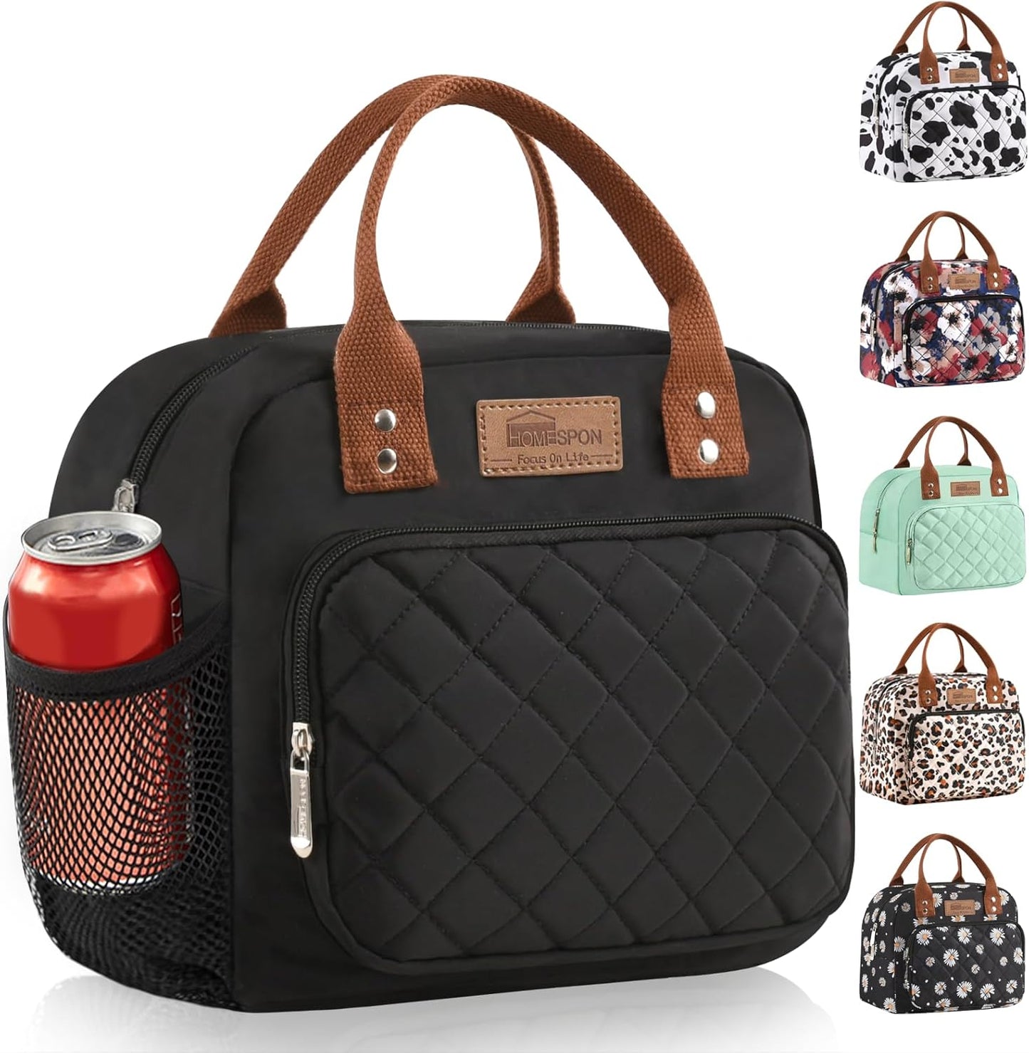 HOMESPON Lunch Bag for Woman Man Adults with Front Pocket Insulated Lunch Tote Lunch Box Container for Work Picnic or Travel(Black)