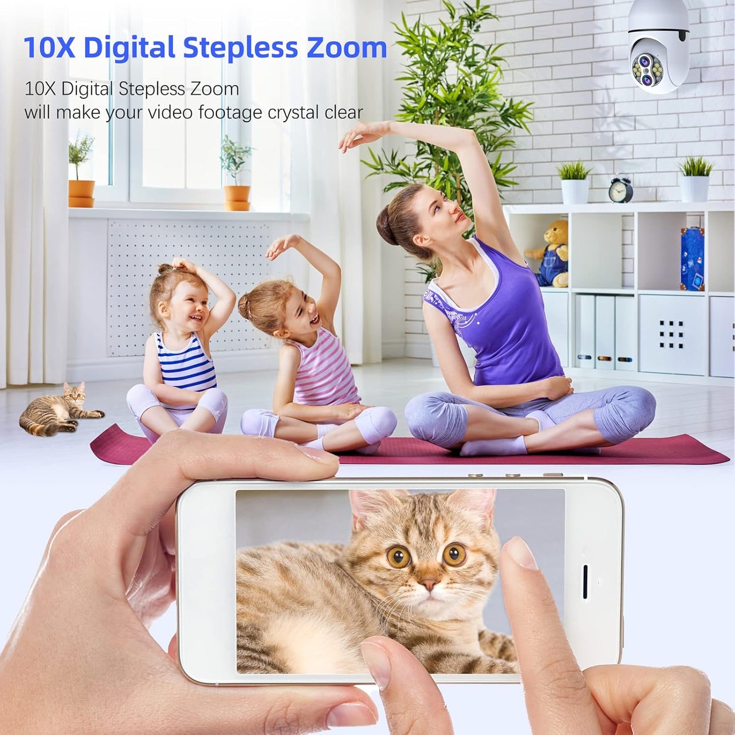 2Pack Light Bulb Security Camera, Dual Lens 10X Zoom 360° PTZ Outdoor Camera 2.4G Wi-Fi Color Night Vision Surveillance Camera with Two-Way Talk, Motion Tracking, Cloud Storage for Home Security