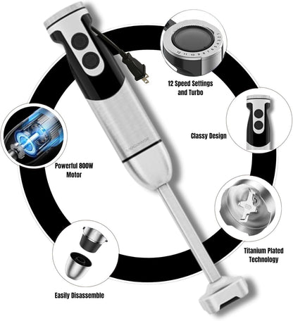 MEGAWISE new Hand Blender Series Only one Hand Blender,no attachments,12-Speed,Includes Powerful Blender Stick- Easy to Clean and Perfect for Smoothies, and More (Black)