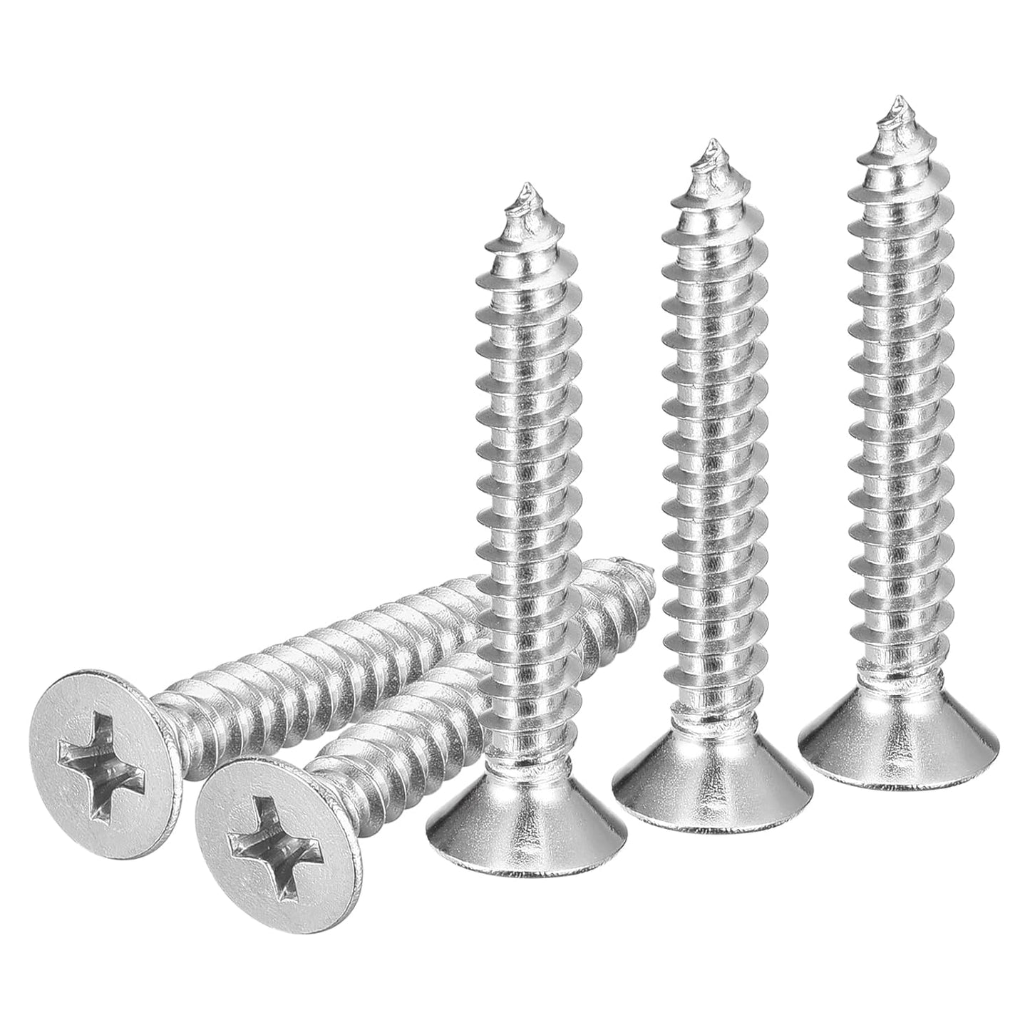 DTGN 100Pcs #8x1 Flat Head Wood Screws, 304 Stainless Steel Phillips Self Tapping Screws - Good for Woodworking, Furniture - Silver
