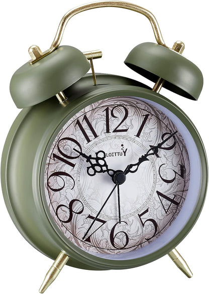 FLOITTUY Loud Alarm for Deep Sleepers 4'' Retro Twin Bell Alarm Clock with Backlight for Bedroom and Home Decoration(Retro White)