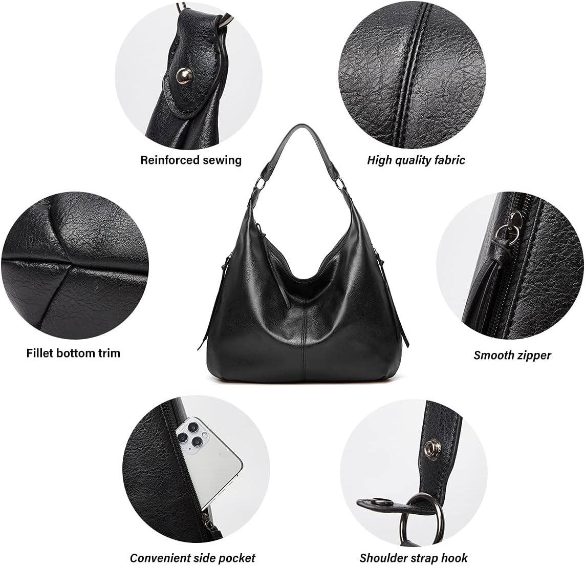 Ashioup Hobo Bags for Women Soft PU Leather Shoulder Bag Vintage Slouchy Handbag with Zipper