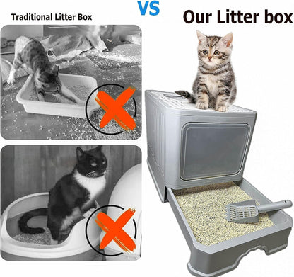 Foldable Cat Litter Box, Acotsun Extra Large Front Entry Enclosed Cat Potty, Top Entry Anti-Splashing Cat Toilet, Litter Cat Box