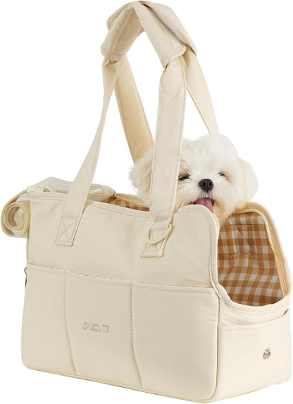 Dog Purse Carrier for Small Dogs Rabbit cat with Large Pockets, Cotton Bag, Dog Carrier Soft Sided, Collapsible Travel Puppy Carrier (Grey, 13.6" L x 6.5" W x 10" H)
