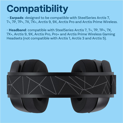 Ear Pads & Headband Replacement for SteelSeries Arctis 7/9 / Pro & Prime Wireless Gaming Headset etc. by MMOBIEL - Cooling Gel Ear Pad Cushions & Elastic Fabric Headband Top Pad Cushion