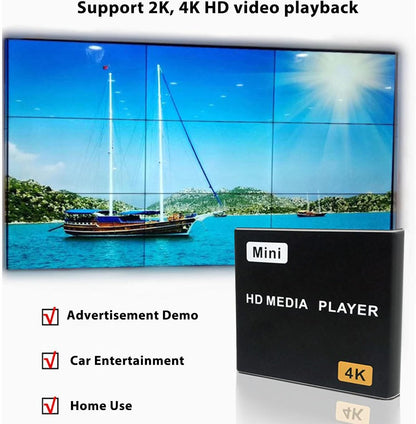 HDMI Media Player, 4K HD Digital Media Player for 4K TV Video, H.265 MP4 MKV Videos MP3 Music JPG Photos PPT, 7.1 Surround Sound, Dual USB Ports (US Plug)