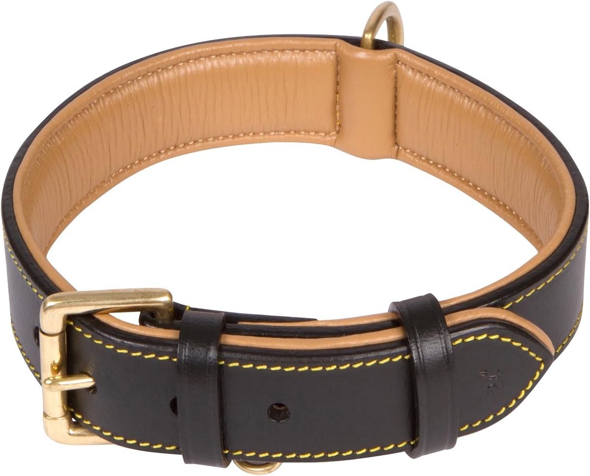 Soft Touch Collars Padded Leather Dog Collar, Large Brown - Genuine Real Leather, 24" Long x 1.5 Wide, Fits Neck Size 18" to 21" Inches
