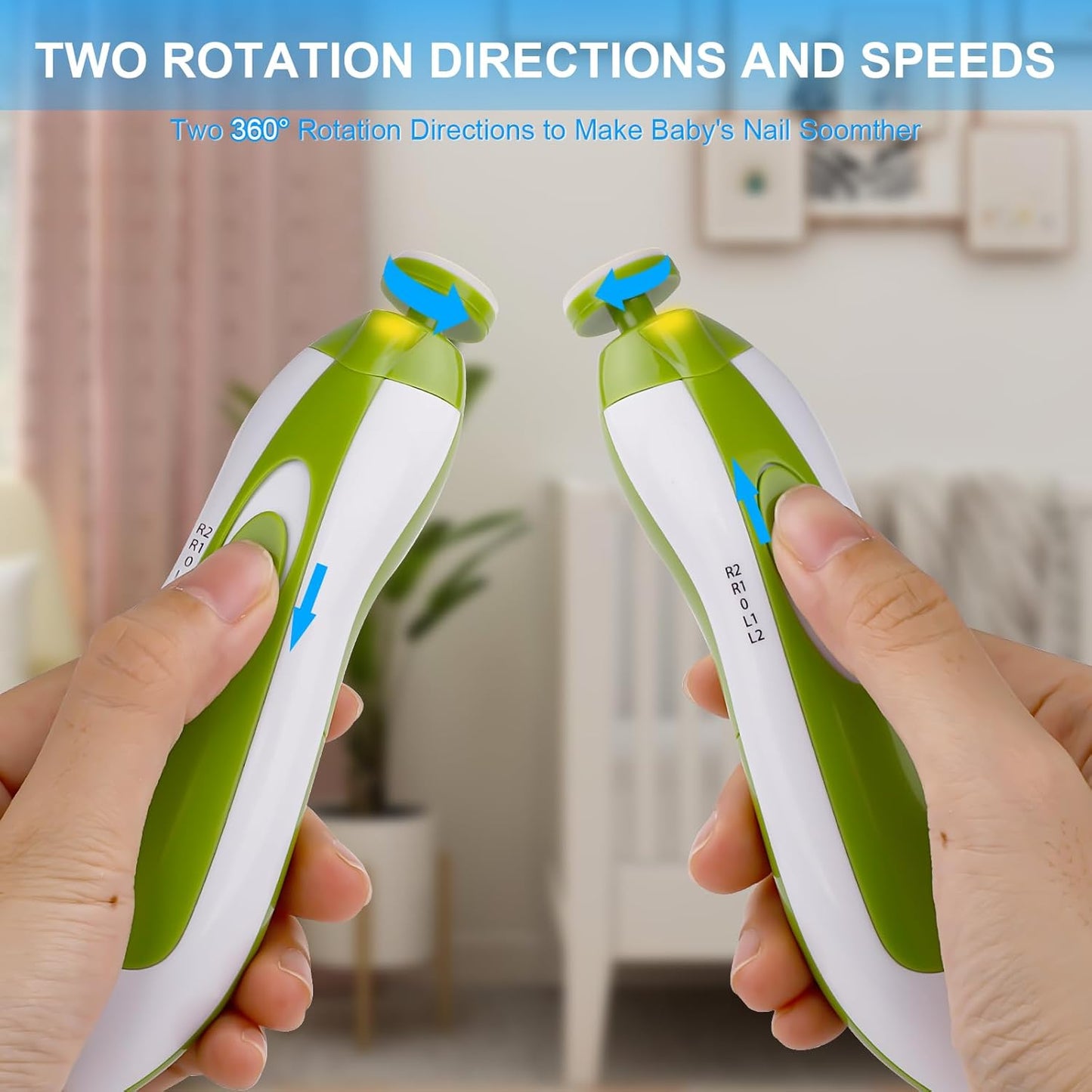 Tinabless Baby Nail Trimmer Electric - Safe Baby Nail File Clippers Set with LED Light, 6 Grinding Heads Kit for Newborn Infant Toddler Toes Care, Polish and Trim(Green)