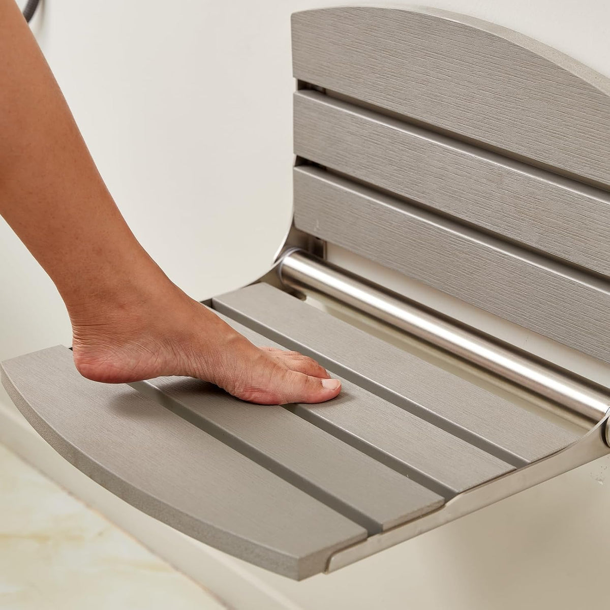 17.5" Folding Shower Seat Wall Mounted,Foldable Shower Bench,Fold Down Shower Seat,Folding Shower Seat Bench,Wall Mount Shower Seat Bench Chair (Grey) | save space