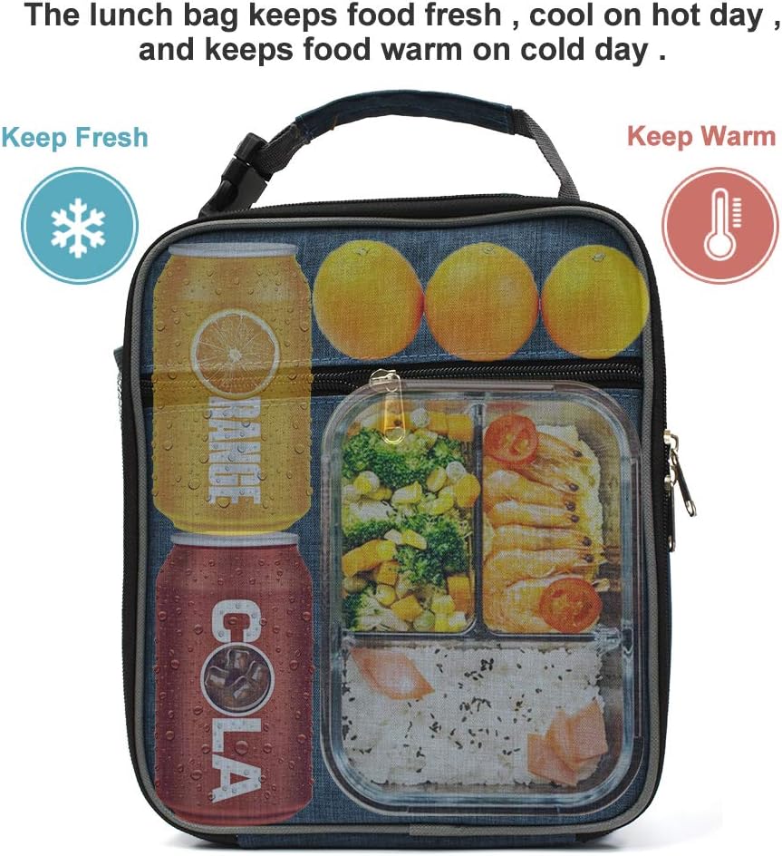 Insulated Lunch Bag, Leakproof Portable Lunch Box for Women Men Boys Girls, Large Capacity Cooler Bag with Handle and Bottle Pocket for Office School Camping Hiking Outdoor Beach Picnic (Black)