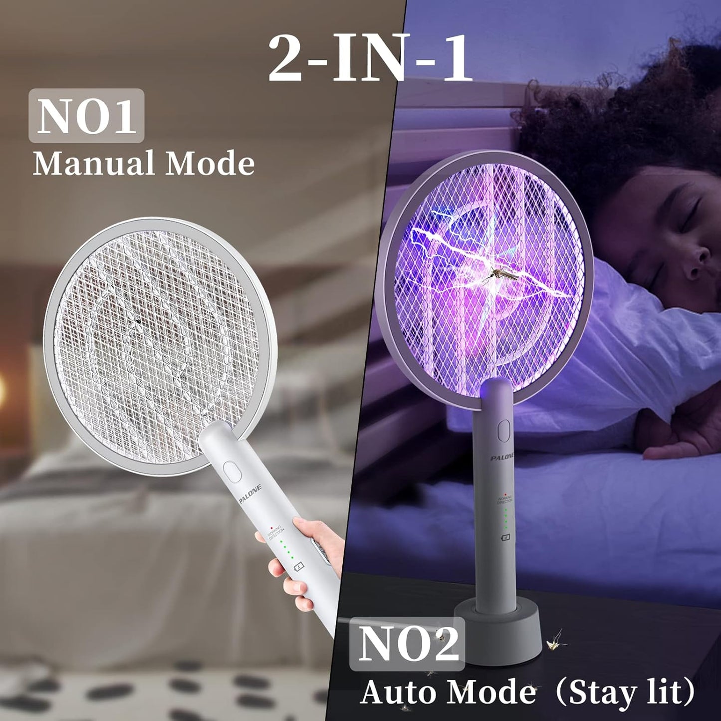 PALONE Bug Zapper Racket 3000V Electric Swatter 3 Layers Lamp Indoor Zapper Without Waving Hands for Kitchen, Home, Garden and Outdoors