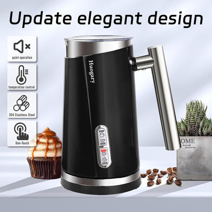 Huogary Milk Frother, 4 in 1 Milk Steamers and Frothers, 4.4oz Electric Warm and Cold Foam Maker, 10oz Milk Warmer, Auto Shut-Off Frother for Coffee, Latte, Cappuccino, Macchiato, Hot Chocolate Black