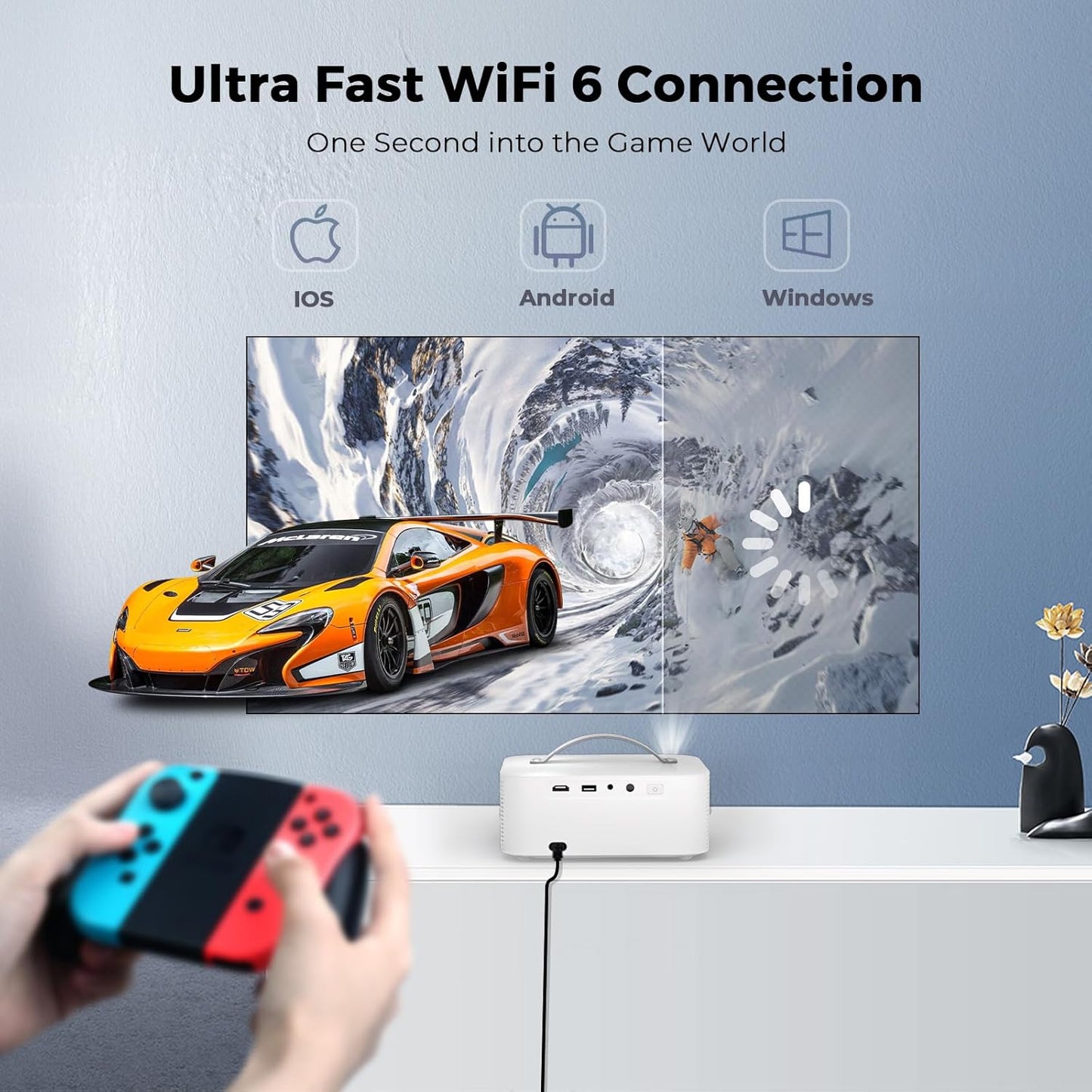 [1000ANSI/Netflix Licensed/25W Dolby Audio] Smart Projector 4K, Mini Projector Bluetooth 5.2 & WiFi 6: 4D/4P Keystone+Electric Focus, Native 1080P, HDR10+, Lisowod Portable Projector for Outdoor Movie