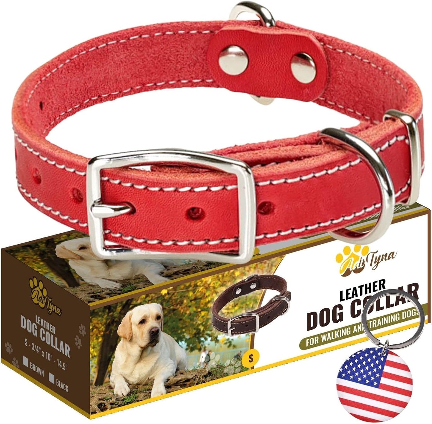 ADITYNA Heavy-Duty Leather Dog Collar for Medium Dogs - Soft and Strong, 100% Genuine Leather - Collier Pour Chien (Medium: Fit 13" - 20" Neck, Brown)