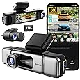 BOTSLAB 3 Channel 4K Dashcam with 128GB Card, Voice Command, 3.18 inch Touch Screen, 4K Front and 1080P Rear Inside Loop Recording, Triple Car Camera with IR Night Vision, WDR, Parking Mode