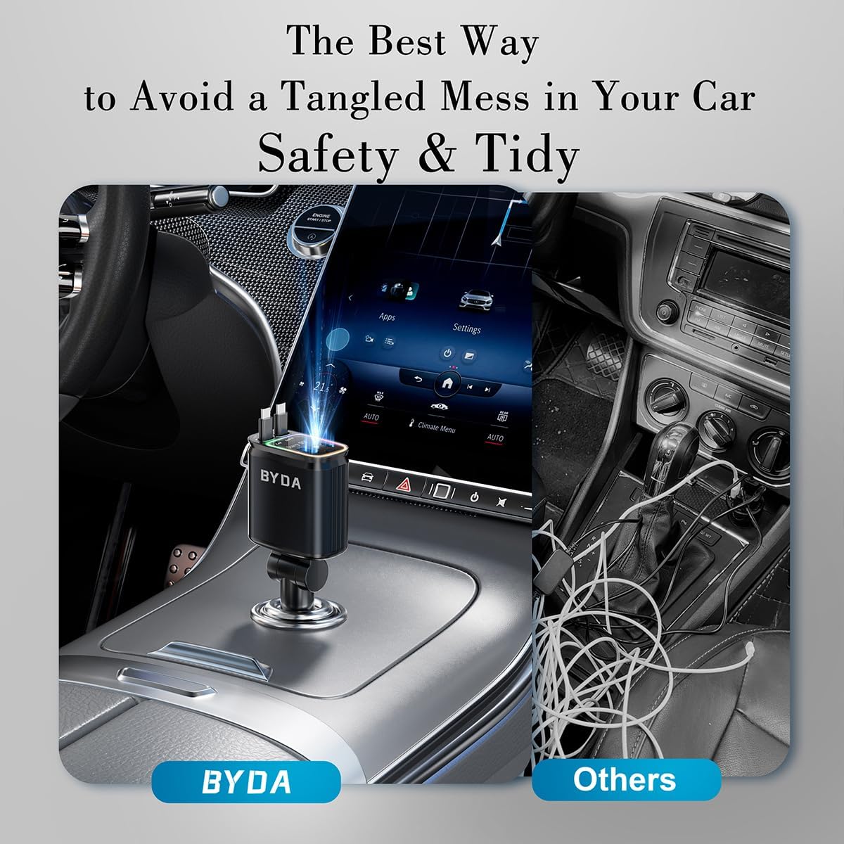 4 in 1 Retractable Car Charger 69W with Starry Light,69W Fast Charging USB C for iPhone 16/15/14/13/12,Pixel, Cigarette Lighter Charger,180° Adjustable Plug,Multi-Device Support