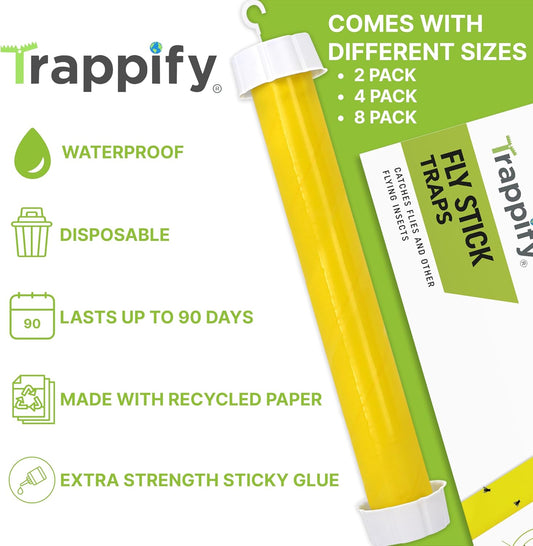 Trappify Hanging Fly Traps Outdoor: Fruit Fly Traps for Indoors | Fly Catcher, Gnat, Mosquito, & Flying Insect Catchers for Inside Home - Disposable Sticky Fly Trap for Indoor House Pest Control (2) - PuriLite