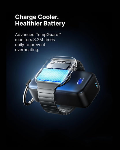 INIU 20W SnapGo Power Bank, 5000mAh Mini Portable Charger for Apple Watch 20W Fast Charging, Travel Keychain, Built-in USB-C Cable, Flight-Safe, Battery Pack for Apple Watch, iPhone 18 17 etc