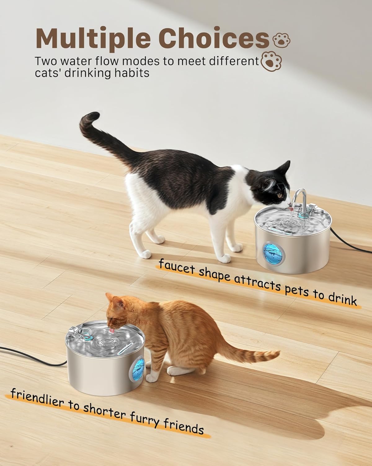 Cat Water Fountain Stainless Steel: Cat Fountain - 2.2L/74oz Water Fountain Indoor Cat - Pet Water Fountain - Quiet Automatic Cat Water Dispenser - Dog Drinking Fountain - GIOTOHUN