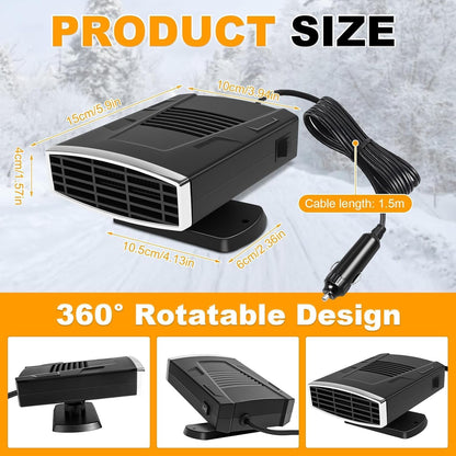 12V Portable Car Heater and Defroster | 200W Winter Car Heater Kit | Fast Heating and Cooling Car Demister | Cigarette Lighter Plug Auto Heater | 360 Degree Rotating Base