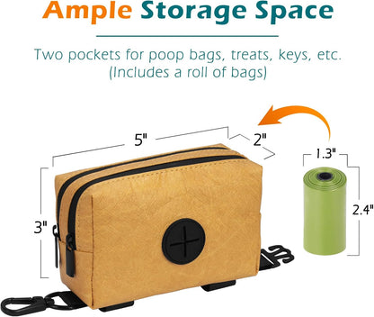 PetBonus Waterproof Dog Poop Bag Holder for leashes, Portable Pet Waste Bag Dispenser, 2 Pouches for Treat Holder and Walking Accessories, Fit All Leashes, Includes 1 Roll of Dog Poop Bags (Green)