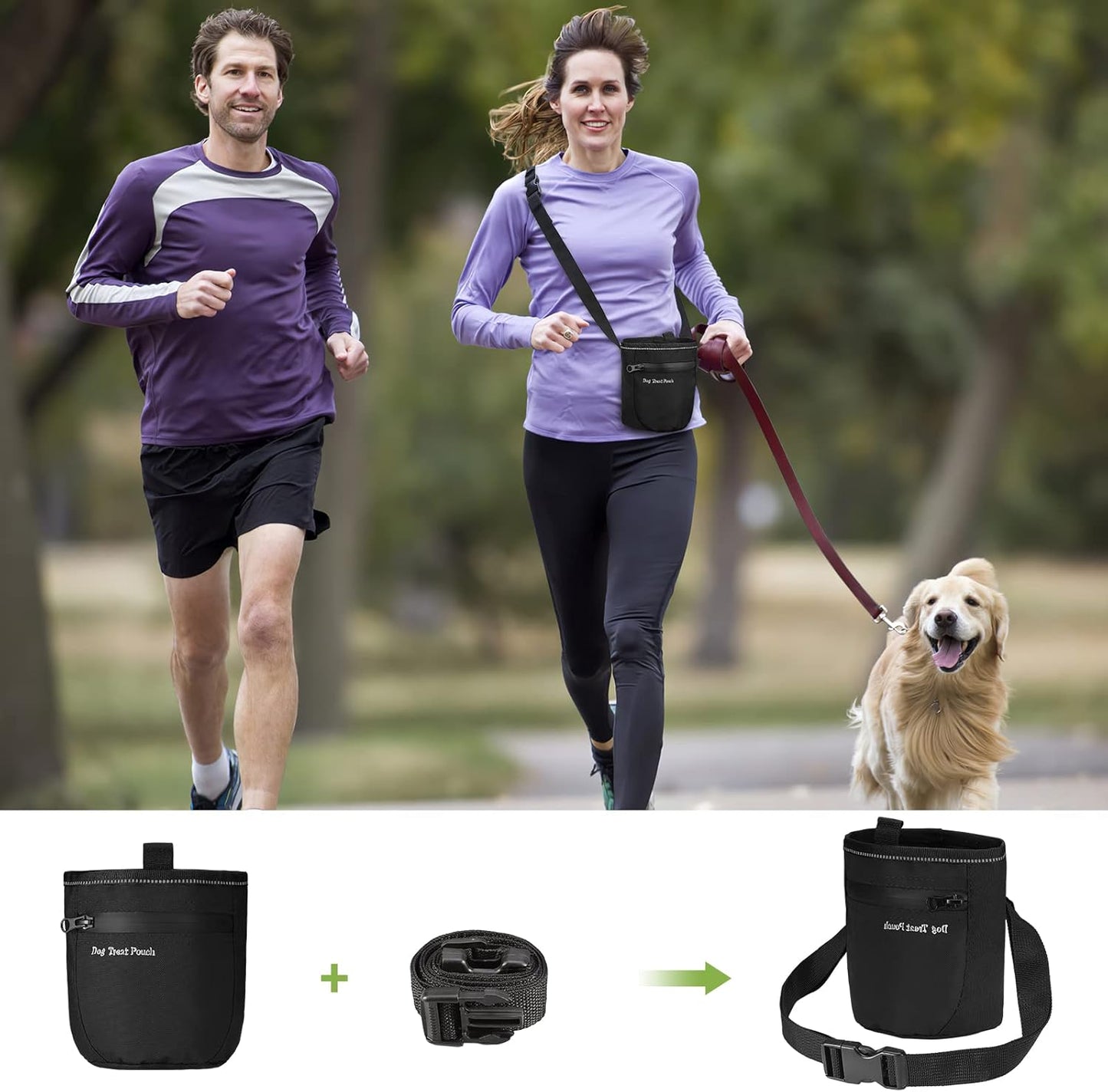 KeeKit Dog Treat Pouch, Magnetic Closure Pet Training Bag with Pull-up Inner Pocket, Dog Reward Pocket Including Waist Belt for Dog Walkers - Black
