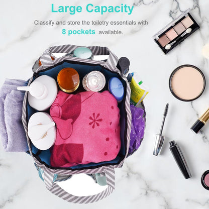 Mesh Shower Caddy Tote, Large College Dorm Bathroom Caddy Organizer with Key Hook and 2 Oxford Handles, Quick Hold, 8 Basket Pockets for Camp Gym