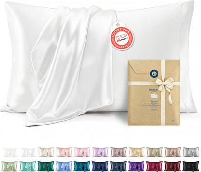 Bedsure Satin Pillow Case Queen Size 2 Pack, Similar to Silk Pillow Cases, Silky Pillowcase Covers with Envelope Closure, Room Decor Valentine Gifts for Women Men, Grey, 20x30 Inches