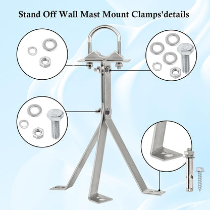 XRDS-RF 16 Inch Heavy-Duty Wall Mount Stand Off Mast for TV Antenna - Windproof Mounting Bracket (2-Leg + 2-Leg)