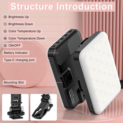 Anautin Selfie Light, 60 LED 2200mAh Rechargeable Clip Fill Video Light (White)