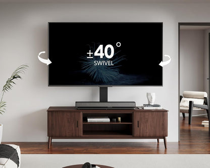 FITUEYES Universal TV Stand for 50-85 inch TVs | 44 Inch Tall Table Top TV Stand with 80° Swivel | Holds up to 143lbs | Max VESA 800x600mm | for Living Room