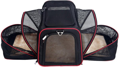 Petsfit Expandable Cat Dog Carrier Airline Approved, 17" L x 11" W x 11" H Soft-Sided Portable Pet Travel Carrier for Kitten, Puppy, Removable Soft Plush Mat and Pockets, Auto-Locking Zippers