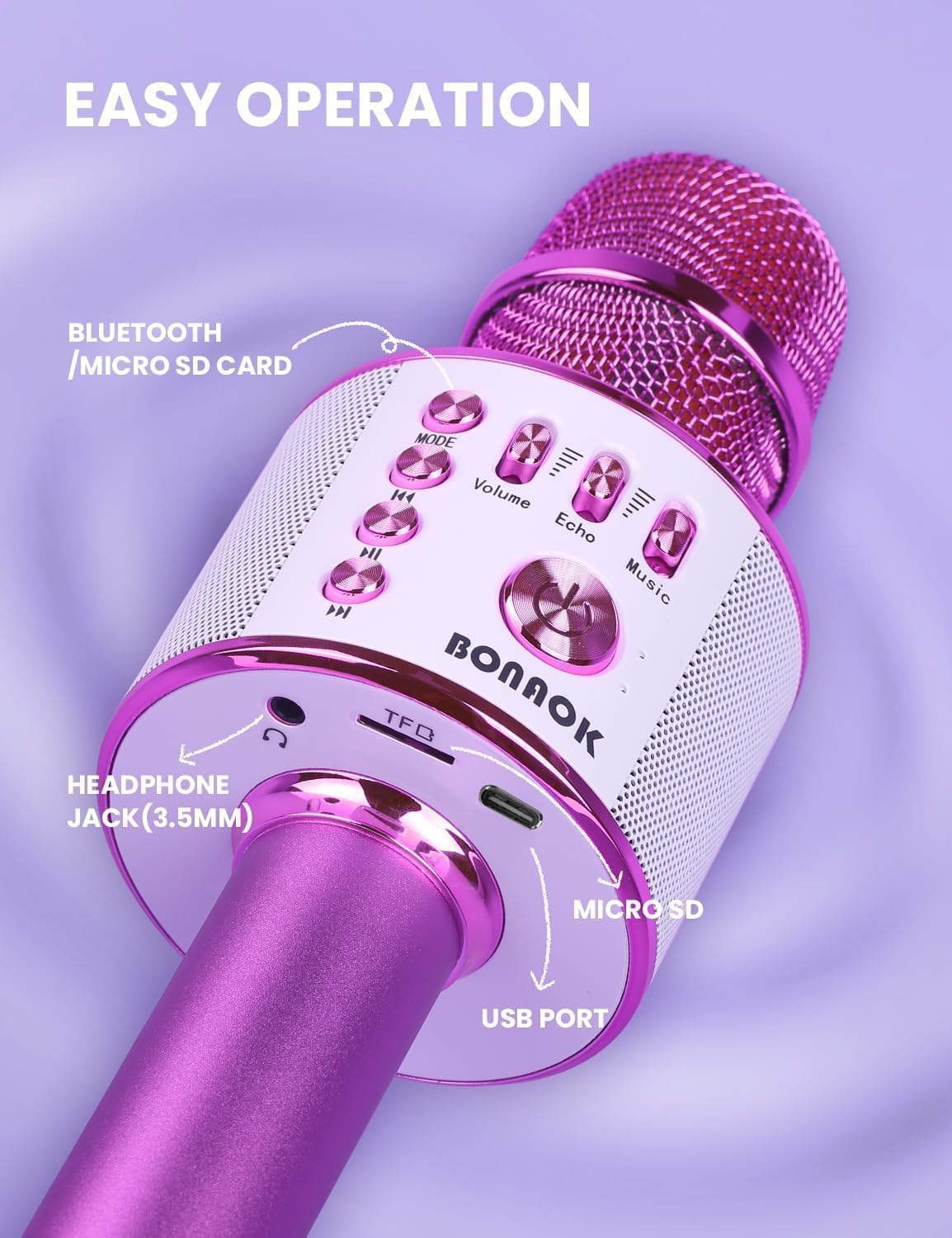 BONAOK Wireless Bluetooth Karaoke Microphone,3-in-1 Portable Instrument Wireless Microphone Mic Speaker Machine Home Party Birthday for All Smartphones（Black）