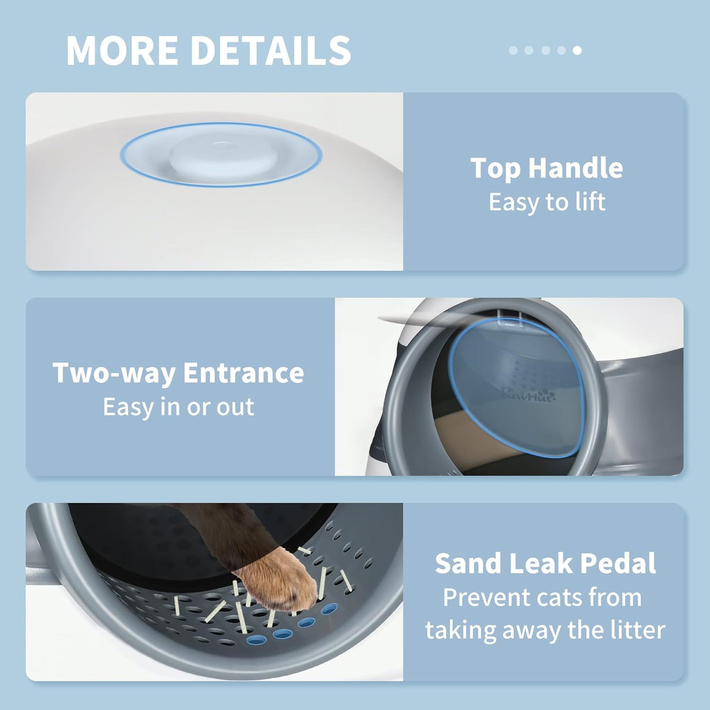 PawHut Foldable Large Cat Litter Box with Lid, Covered Kitten Litter Box w/Automatic Cat Litter-Proof Sides, Deodorization, Easy to Clean, White and Grey