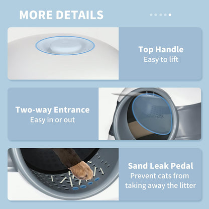 PawHut Foldable Large Cat Litter Box with Lid, Covered Kitten Litter Box w/Automatic Cat Litter-Proof Sides, Deodorization, Easy to Clean, White and Grey
