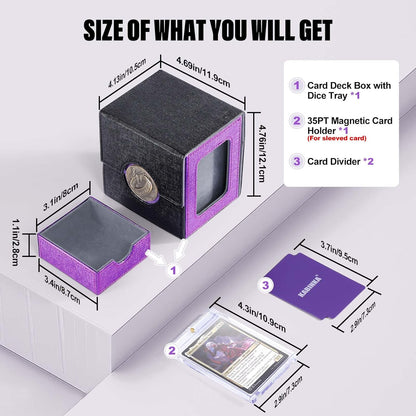 Kabinka Commander Deck Box for MTG with Metal Emblem, Card Deck Box with Dice Tray, Hold 100 Double-Sleeved Cards for TCG/PTCG, Cards Storage Case, 35PT Magnetic Card Holder (Black& Purple, Lotus)
