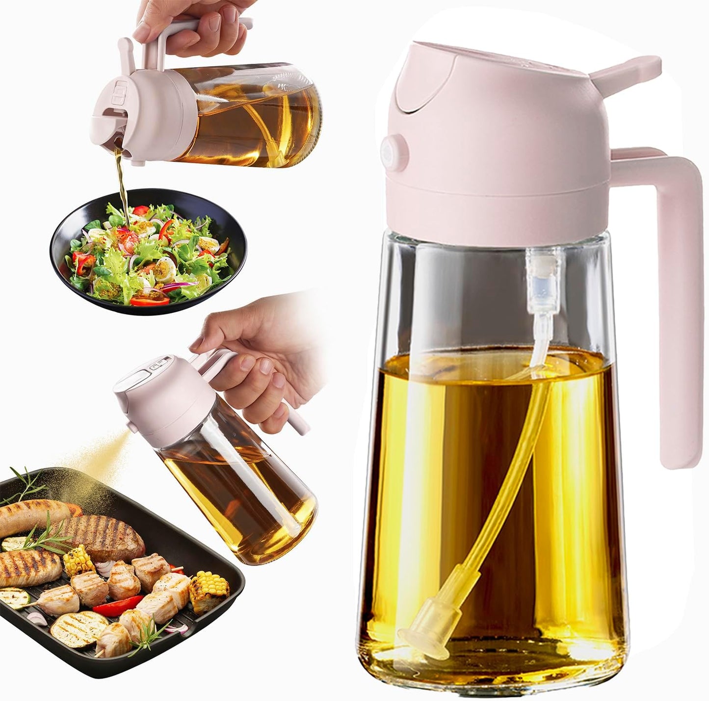 Purilite Select 470ml Glass Oil Sprayer &amp; Dispenser Bottle – 2-in-1 Flip Top